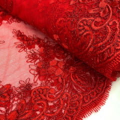 Tule Bordado Vermelho no Vermelho  BLACK