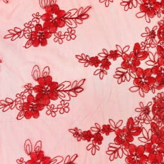 Tule Bordado Vermelho no Vermelho BLACK