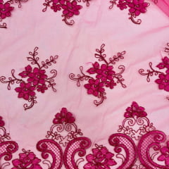 Tule Bordado Metálico Rosa Pink BLACK