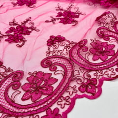 Tule Bordado Metálico Rosa Pink BLACK