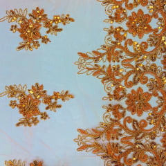 Tule Bordado Lantejoula Laranja com Dourado BLACK 