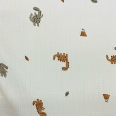 Fralda Quadriculada Mini Dinossauro Bege  