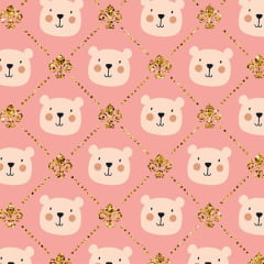 Tricoline Ursinho Rosa e Dourado RRR 