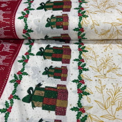 CORTE 0,70x1,50m Toalha Natal Presentes Lindos com Brilho Dourado CORTE 0,70x1,50m Toalha Natal Presentes Lindos com Brilho Dourado