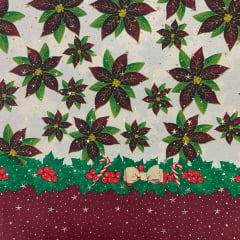 CORTE 0,80x1,50m Toalha Natal Flores da Véspera com Brilho Dourado