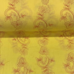 Crepe de Algodão Bordado Amarelo e Vermelho Star FIND