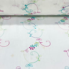 Crepe de Algodão Bordado Colorido Star FIND
