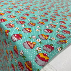 Tricoline Cupcake Fundo Verde