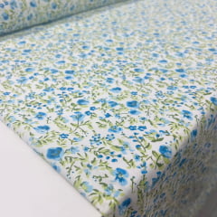 Tricoline Floral Azul Pintura