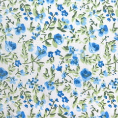 Tricoline Floral Azul Pintura