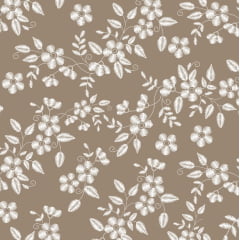 Tricoline Flores Bordadas Bege PROMO