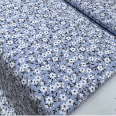Tricoline Floral Composê Azul Claro MALUCA
