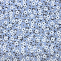 Tricoline Floral Composê Azul Claro MALUCA