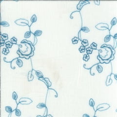Crepe de Algodão Bordado Branco com Azul Celeste Star TEMPORAL