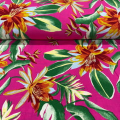 Viscose Floral fundo Pink TEMPORAL