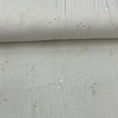 Crepe de Algodão Lantejoula Off White Naif TEMPORAL