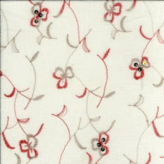 Crepe de Algodão Bordado Vermelho Lis TEMPORAL