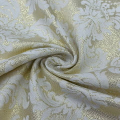 Jacquard Metalizado Branco com Dourado Brasão RRR