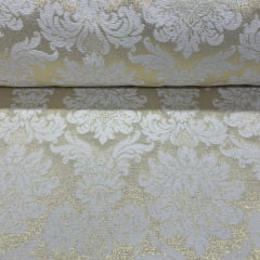 Jacquard Metalizado Branco com Dourado Brasão RRR Jacquard Metalizado Branco com Dourado Brasão RRR