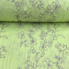 Crepe de Algodão Bordado Verde Claro Garden RRR Crepe de Algodão Bordado Verde Claro Garden RRR