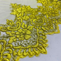 CORTE 0,60x1,40cm Tule Bordado Mônaco Amarelo CORTE 0,60x1,40cm Tule Bordado Mônaco Amarelo