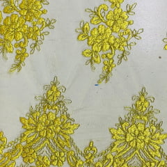 CORTE 0,60x1,40cm Tule Bordado Mônaco Amarelo 
