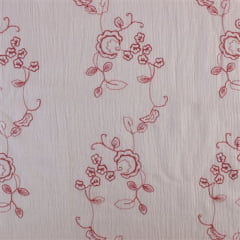 CORTE 0,60x1,40cm Crepe de Algodão Bordado Rosa com Vermelho Star