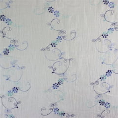 Crepe de Algodão Bordado Ramos Azul Star RRR
