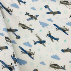 CORTE 0,80x0,80cm Fralda Dupla Premium Aviõezinhos azuis CORTE 0,80x0,80cm Fralda Dupla Premium Aviõezinhos azuis