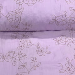 Crepe de Algodão Bordado Lilás Garden RRR