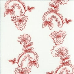 Crepe de Algodão Bordado Branco e Vermelho Star RRR