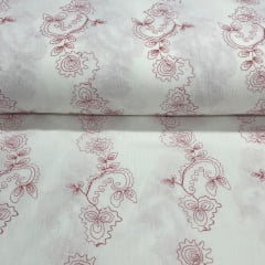 Crepe de Algodão Bordado Branco e Vermelho Star RRR