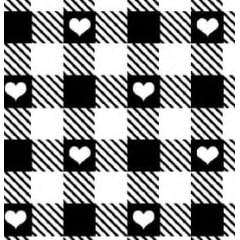 CORTE 0,90x1,40cm Chita Xadrez Preto com Coração