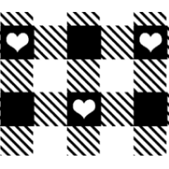 CORTE 0,90x1,40cm Chita Xadrez Preto com Coração