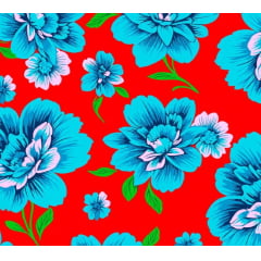 Chitão Flor Azul no Vermelho RRR