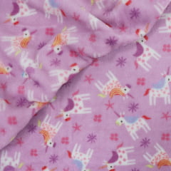 CORTE 0,80x1,60cm Fleece Unicórnios Fundo Lilás