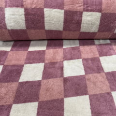 CORTE 0,60x1,60cm Sherpa Estampada Xadrez Rosa Antigo