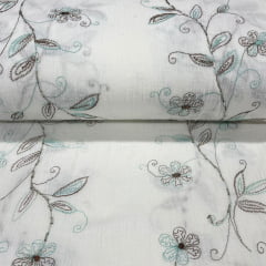 Crepe de Algodão Ramos Branco e Tiffany Jasmine RRRR Crepe de Algodão Ramos Branco e Tiffany Jasmine RRRR