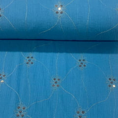 Crepe de Algodão Azul Lantejoula Soleil RRR