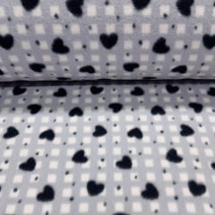 CORTE 0,80x1,60cm Soft Xadrez e Corações Cinza
