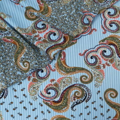 CORTE 0,40x1,50cm Viscose Vento do Oriente Fundo Azul