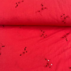CORTE 1,00x1,30cm Crepe de Algodão Lantejoula Vermelho Naif