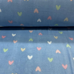 Fleece Mini Corações Fundo Azul RRR