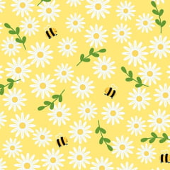 Tricoline Margaridas e Abelhas Fundo Amarelo MORTAL Tricoline Margaridas e Abelhas Fundo Amarelo MORTAL