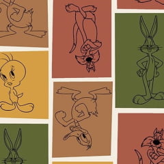 Tricoline Looney Tunes Formas Coloridas Neutras RELÂMPAGO Tricoline Looney Tunes Formas Coloridas Neutras RELÂMPAGO