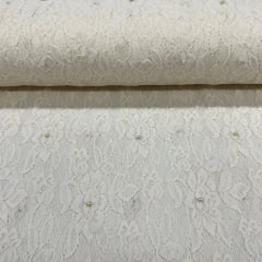 CORTE 1,00x1,40cm Renda Com Pérola Off White