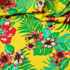 CORTE 0,90x1,50cm Chita Fake Floral Fundo Amarelo e Flores 