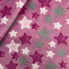 CORTE 1,00x1,60cm Fleece Estrelas Fundo Rosa