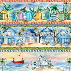 CORTE 0,60x1,50cm Tricoline Barrado Dias de Verão