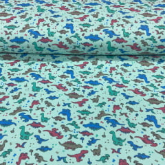 CORTE 0,70x0,70cm Flanela Cueiro Dinos Verde Água